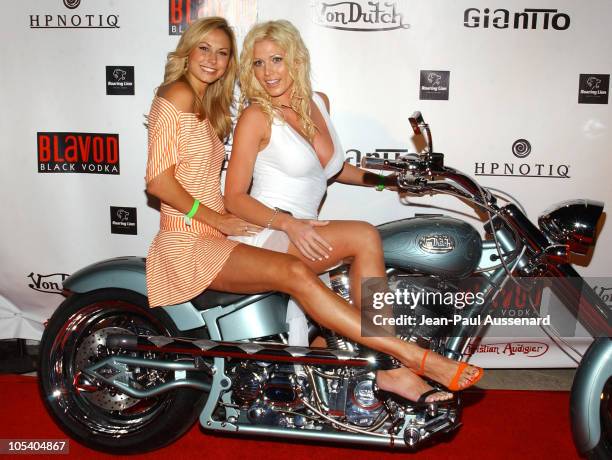 Stacy Keibler and Torrie Wilson from the WWE during Von Dutch Designer Christian Audigier's Birthday Celebration at Private residence in Hollywood,...