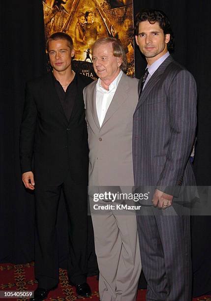 Brad Pitt, Wolfgang Petersen and Eric Bana during "Troy" New York Premiere - Inside Arrivals at Zeigfeld Theater in New York City, New York, United...