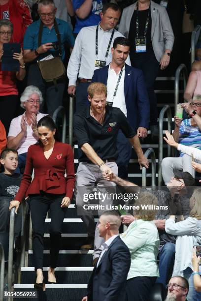 Prince Harry, Duke of Sussex and Meghan, Duchess of Sussex attend the Wheelchair Basketball finals during the Invictus Games on October 27, 2018 in...