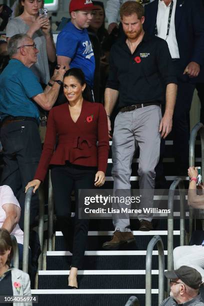 Prince Harry, Duke of Sussex and Meghan, Duchess of Sussex attend the Wheelchair Basketball finals during the Invictus Games on October 27, 2018 in...