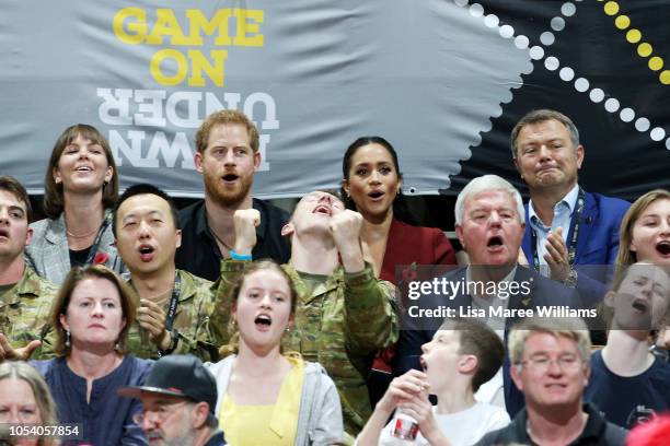 Prince Harry, Duke of Sussex and Meghan, Duchess of Sussex attend the Wheelchair Basketball finals during the Invictus Games on October 27, 2018 in...