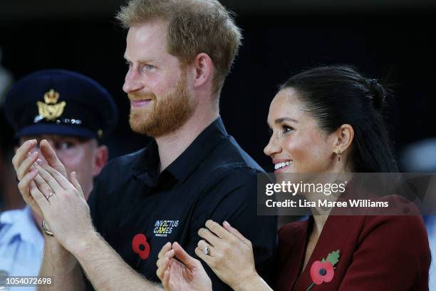 Prince Harry, Duke of Sussex and Meghan, Duchess of Sussex attend the Wheelchair Basketball finals during the Invictus Games on October 27, 2018 in...
