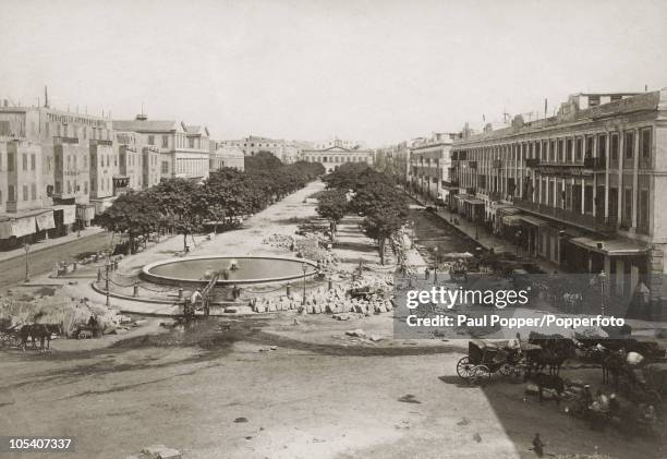 View of construction work in the Grand Square , Alexandria, Egypt, circa 1849.