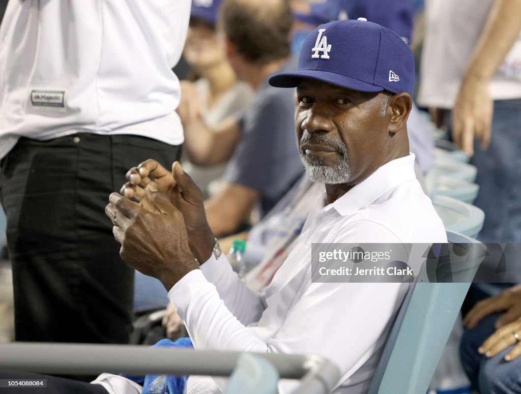 Celebrities At The Los Angeles Dodgers Game - World Series - Boston Red Sox v Los Angeles Dodgers - Game Three