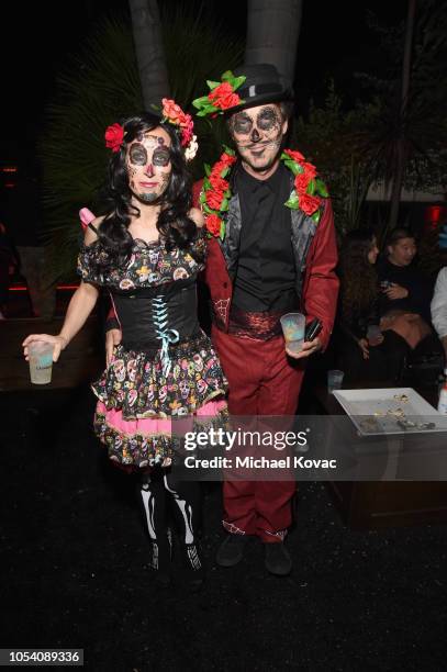 Shauna Robertson and Edward Norton attend the Casamigos Halloween Party on October 26, 2018 in Beverly Hills, California.