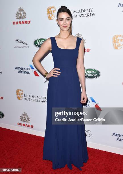 Madeline Zima attends the 2018 British Academy Britannia Awards presented by Jaguar Land Rover and American Airlines at The Beverly Hilton Hotel on...