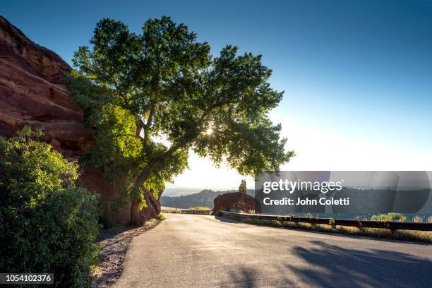 red rocks park, denver mountain park, colorado - denver sunrise stock pictures, royalty-free photos & images