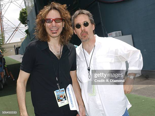 Steve Vai and Pete Huttlinger during Crossroads Guitar Festival - Day Three - Backstage at Cotton Bowl Stadium in Dallas, Texas, United States.