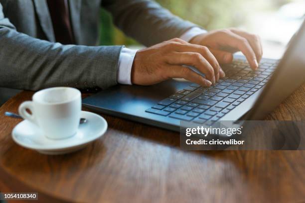 close up of hands on laptop - writing email stock pictures, royalty-free photos & images