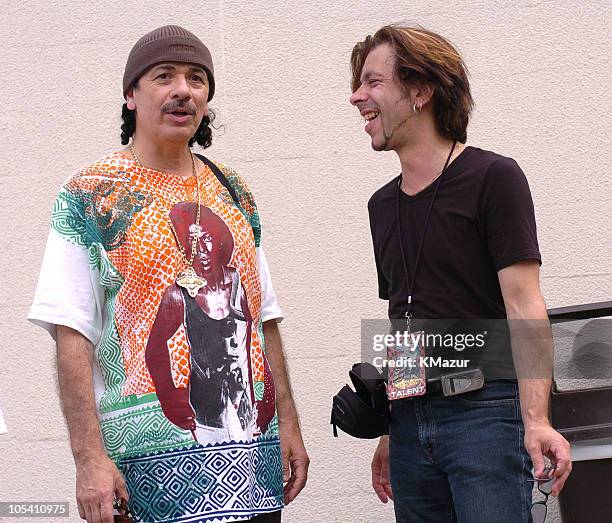 Carlos Santana and Johnny A during Crossroads Guitar Festival - Day Three - Backstage at Cotton Bowl Stadium in Dallas, Texas, United States.