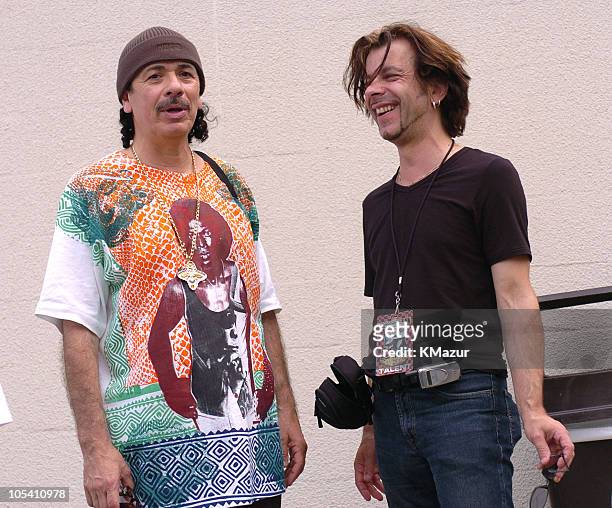 Carlos Santana and Johnny A during Crossroads Guitar Festival - Day Three - Backstage at Cotton Bowl Stadium in Dallas, Texas, United States.