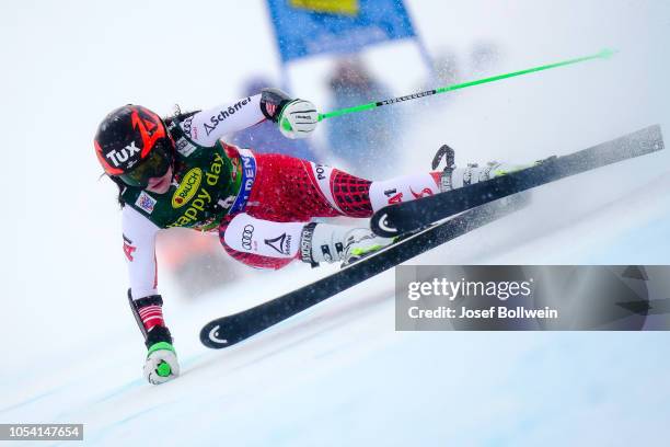 Stephanie Brunner of Austria competes in the second run of the AUDI FIS Ski World Cup Ladies Giant Slalom on October 27, 2018 in Soelden, Austria.