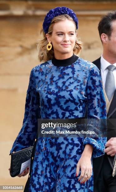 Cressida Bonas attends the wedding of Princess Eugenie of York and Jack Brooksbank at St George's Chapel on October 12, 2018 in Windsor, England.