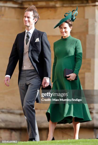 James Matthews and Pippa Middleton attends the wedding of Princess Eugenie of York and Jack Brooksbank at St George's Chapel on October 12, 2018 in...