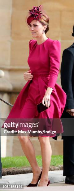 Catherine, Duchess of Cambridge attends the wedding of Princess Eugenie of York and Jack Brooksbank at St George's Chapel on October 12, 2018 in...