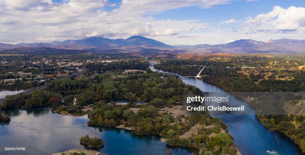 Aerial View Sacramento River Redding California Bully Choop Mountain