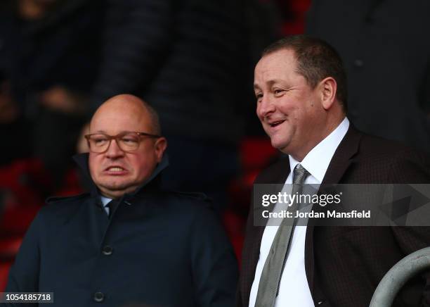 Mike Ashley, Newcastle United owner is seen in the stands prior to the Premier League match between Southampton FC and Newcastle United at St Mary's...