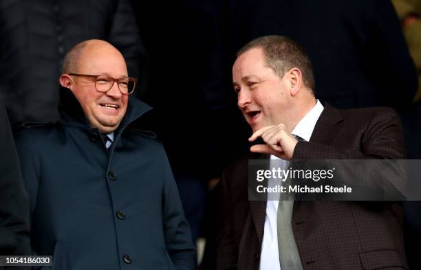 Mike Ashley, Owner of Newcastle United is seen in the stands prior to the Premier League match between Southampton FC and Newcastle United at St...