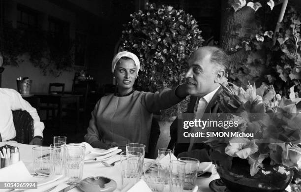 Septembre 1958 --- L'actrice italienne Sophia LOREN a interrompu ses vacances à Saint-Tropez, qu'elle passe avec son mari Carlo Ponti à la villa...