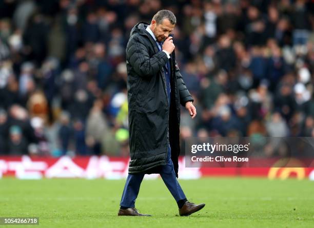Slavisa Jokanovic, Manager of Fulham walks across the pitch at half time during the Premier League match between Fulham FC and AFC Bournemouth at...