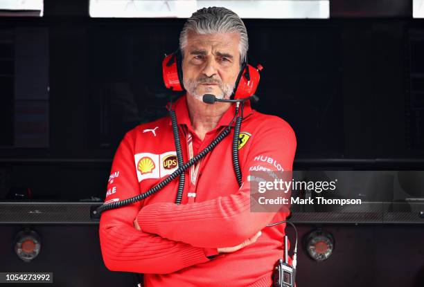 Ferrari Team Principal Maurizio Arrivabene looks on from the pitwall during final practice for the Formula One Grand Prix of Mexico at Autodromo...