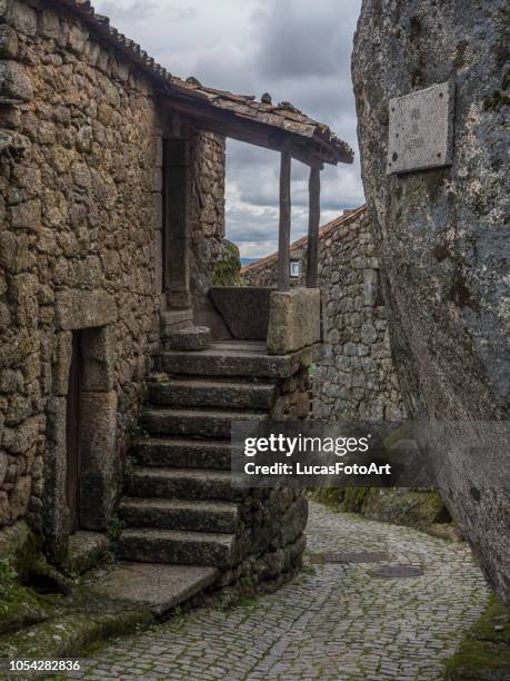 old stone staircase for house entrance - monsanto portugal stock pictures, royalty-free photos & images