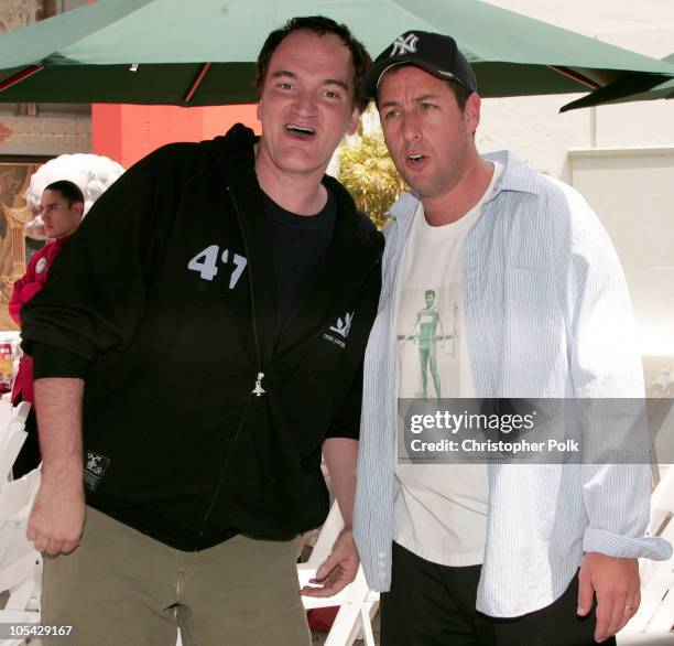 Adam Sandler and Quentin Tarantino during Adam Sandler Footprint Ceremony at Mann Chinese Theatre in Los Angeles, California, United States.