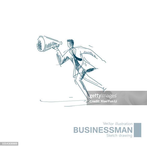 bildbanksillustrationer, clip art samt tecknat material och ikoner med affärsman innehav bullhorn. - skrika