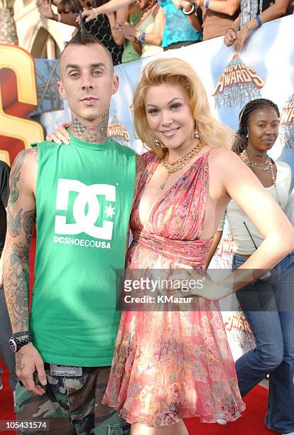 Travis Barker and Shanna Moakler during 2005 MTV Movie Awards - Red Carpet at Shrine Auditorium in Los Angeles, California, United States.