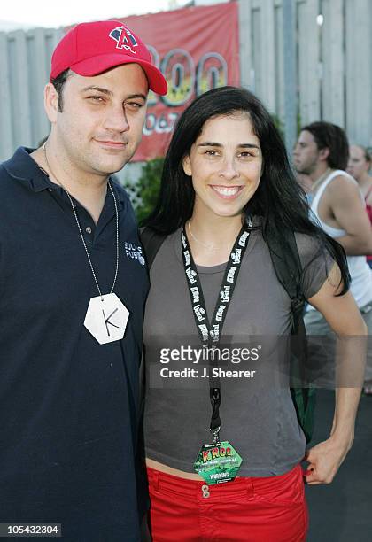 Jimmy Kimmel and Sarah Silverman during The 106.7 KROQ "Weenie Roast" Concert 2005 - Backstage at Verizon Wireless Amphitheatre in Irvine,...