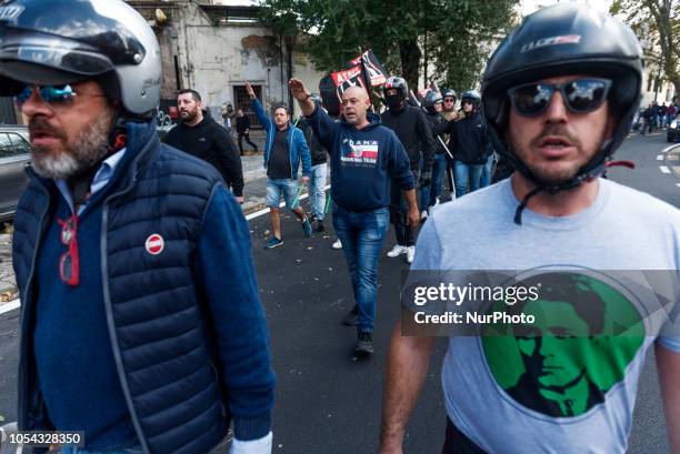 Forza Nuova militants do the Nazi salute during a demonstration organised by the far-right group near Romes San Lorenzo neighbourhood, on October 27...