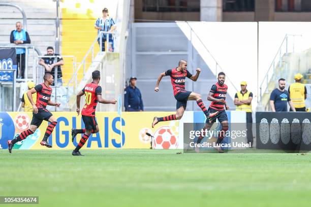 Players of Sport Recife celebrate their first goal during the match Gremio v Sport Recife as part of Brasileirao Series A 2018, at Arena do Gremio on...