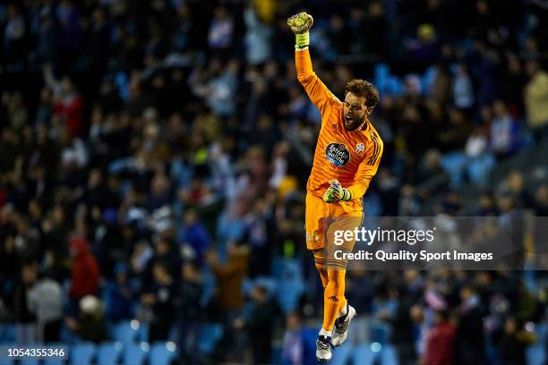 Sergio Alvarez of Celta de Vigo celebrates his team third goal during the La Liga match between RC Celta de Vigo and SD Eibar at Abanca-Balaidos...