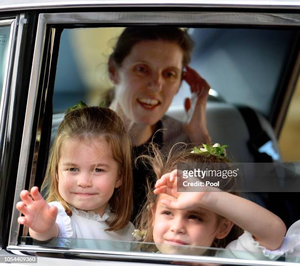 Princess Charlotte of Cambridge and Theodora Williams, attend the wedding of Princess Eugenie of York and Jack Brooksbank at St George's Chapel on...