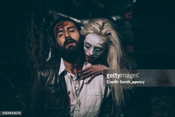 witch attacked a man at night - zombie makeup stock pictures, royalty-free photos & images