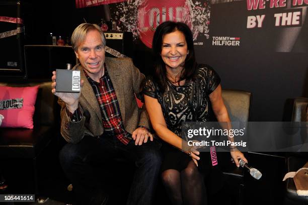 Tommy Hilfiger and Veronique Gabai-Pinsky, Global Brand President of Aramis, attend the Hilfiger Denim Loud press conference at Delight Studios on...