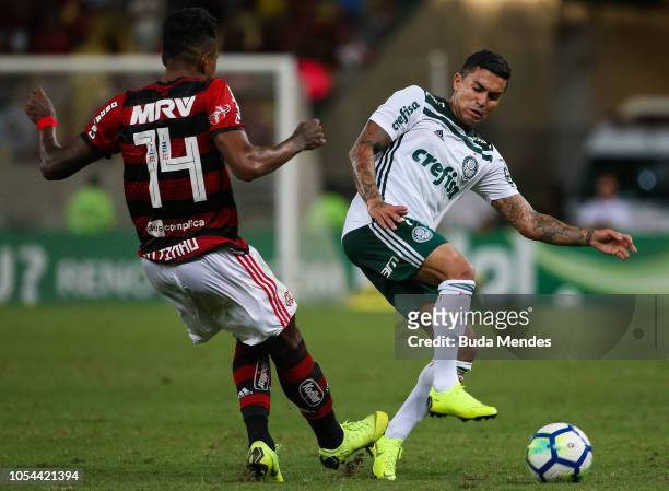 Vitinho of Flamengo struggles for the ball with Dudu of Palmeiras during a match between Flamengo and Palmeiras as part of Brasileirao Series A 2018...