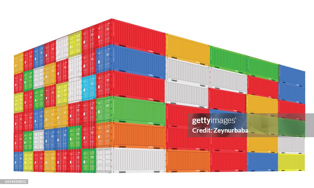 Container Stack Graphic Stack Of Colorful Cargo Containers With Perspective View Different ...