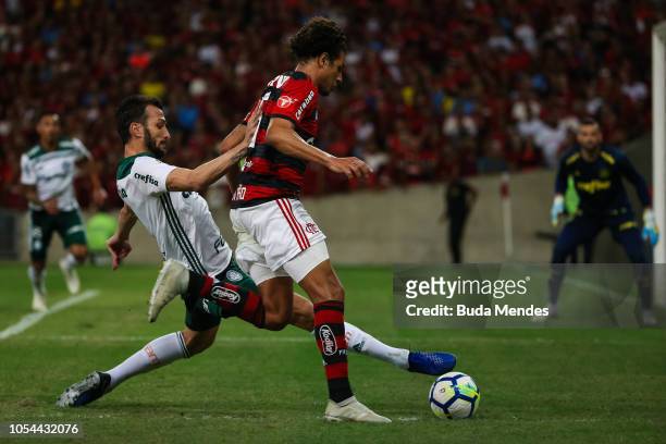 Willian Arão of Flamengo struggles for the ball with Edu Dracena of Palmeiras during a match between Flamengo and Palmeiras as part of Brasileirao...