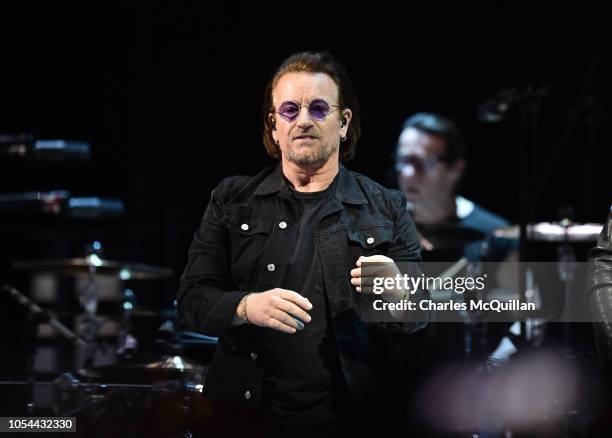 Bono, lead singer with U2 performs during the Experience and Innocence tour at SSE Arena Belfast on October 27, 2018 in Belfast, Northern Ireland.