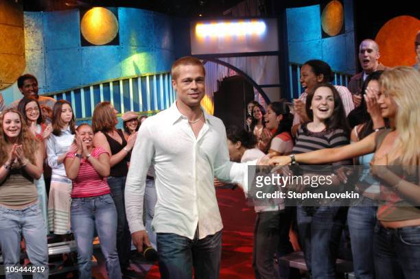Brad Pitt during Brad Pitt and Eric Bana Visit MTV's "TRL" - May 3, 2004 at MTV Studios, Times Square in New York City, New York, United States.