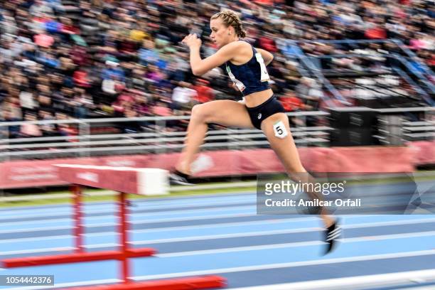 Lena Lebrun of France competes in the Women's 2000m Steeplechase Stage 1 at Youth Olympic Park Villa Soldati on October 12, 2018 in Buenos Aires,...