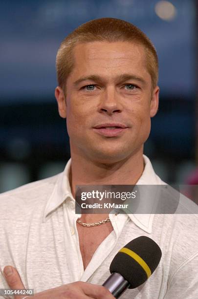 Brad Pitt during Brad Pitt and Eric Bana Visit MTV's "TRL" - May 3, 2004 at MTV Studios, Times Square in New York City, New York, United States.