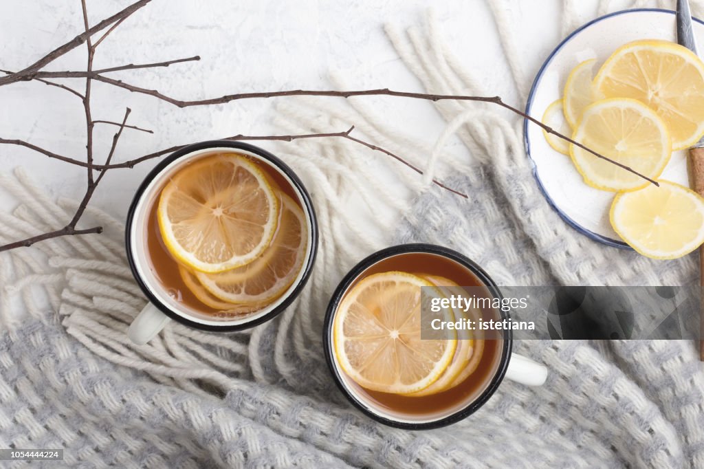 Hot drink with lemon slices