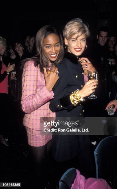 Naomi Campbell and Linda Evangelista during Yasmin Lebon's Birthday Party - October 29, 1990 at Falls Restaurant in New York City, New York, United...
