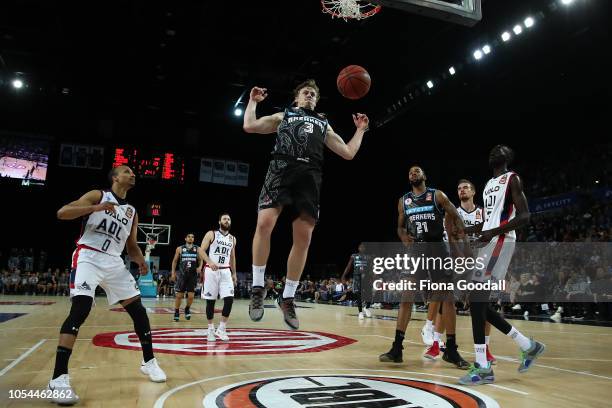 Finn Delany of the NZ Breakers shoots during the round three NBL match between the New Zealand Breakers and the Adelaide 36ers at Spark Arena on...