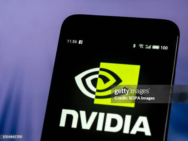 In this photo illustration, the Nvidia Corporation logo seen displayed on a smartphone. Nvidia Corporation is an American technology company. It...