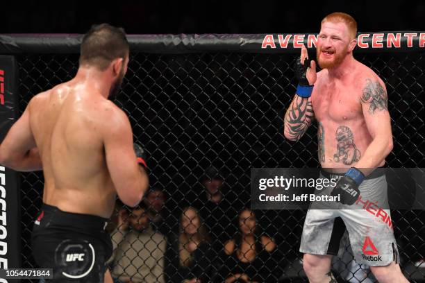 Ed Herman taps his chin against Gian Villante in their light heavyweight bout during the UFC Fight Night event inside Avenir Centre on October 27,...