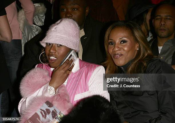Missy Elliot and June Ambrose during Olympus Fashion Week Fall 2005 - Baby Phat - Front Row and Backstage at Skylight Studios in New York City, New...