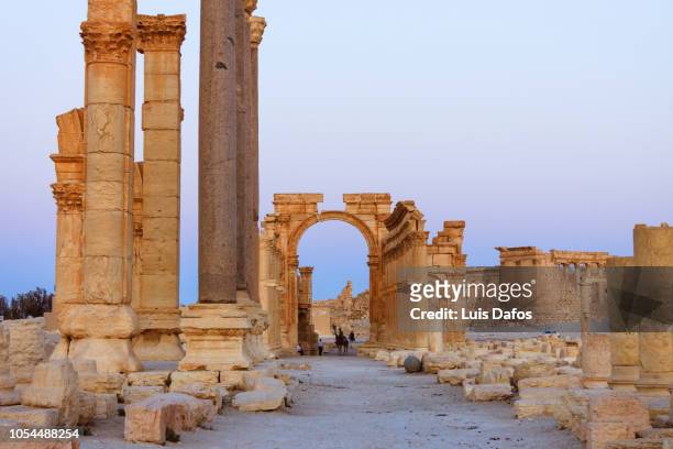 palmyra, monumental arch and great colonnade - old ruin stock pictures, royalty-free photos & images